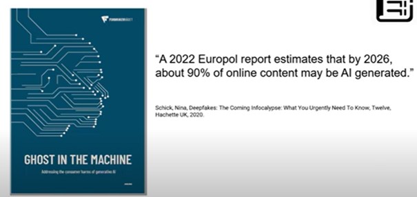 Bilde av Europol-rapport som anslår at 90 prosent av innhold på nett vil være AI-generert innen 2026.