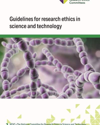 Cover of Guidelines for research ethics in science and technology with an illustration of strings of bacteria used for CRISPR technology